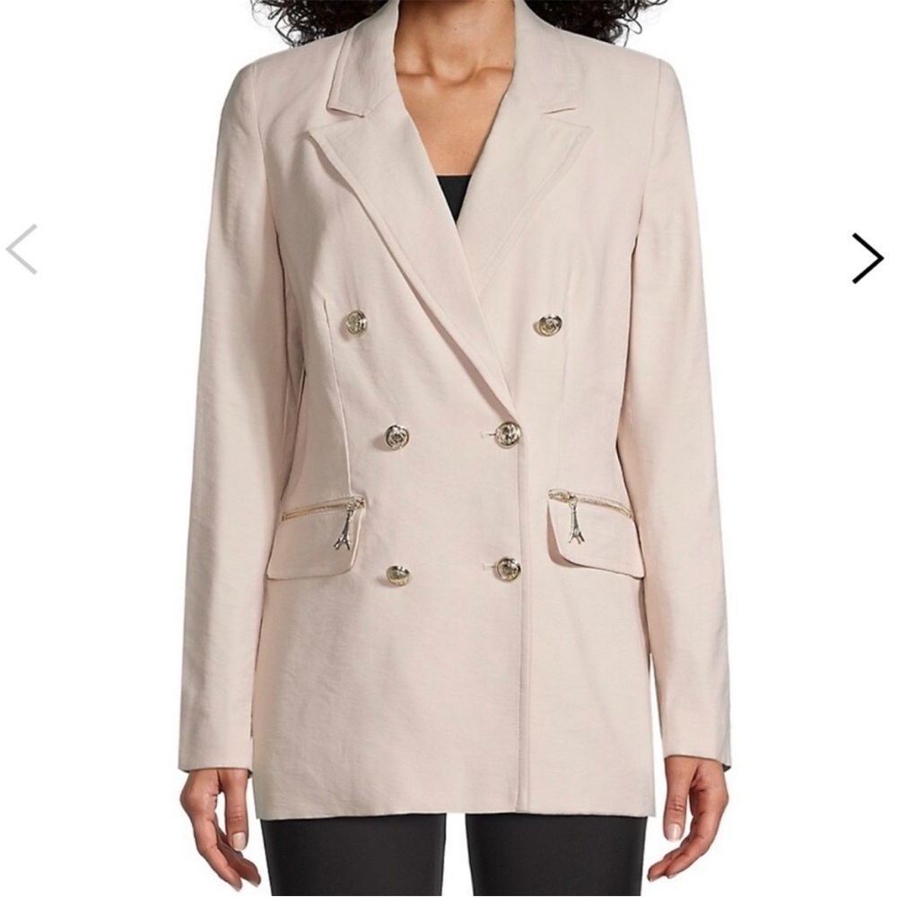 KARL LAGERFELD Zip Pocket Dark Academia Preppy Double Breasted Longlined Blazer - Picture 2 of 12